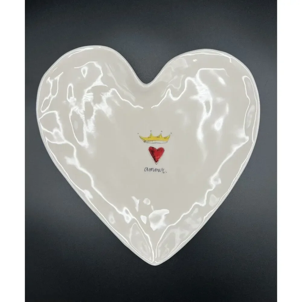Rae Dunn Love “Amour” Valentine’s Heart Plate Pottery Artisan Collection Big M